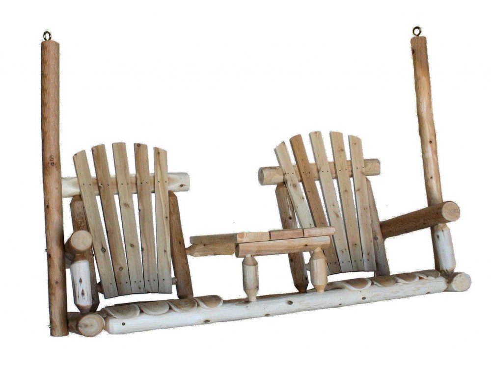 Natural Wood Tete-a-tete Porch Swing - 71 x 24 x 49-inch