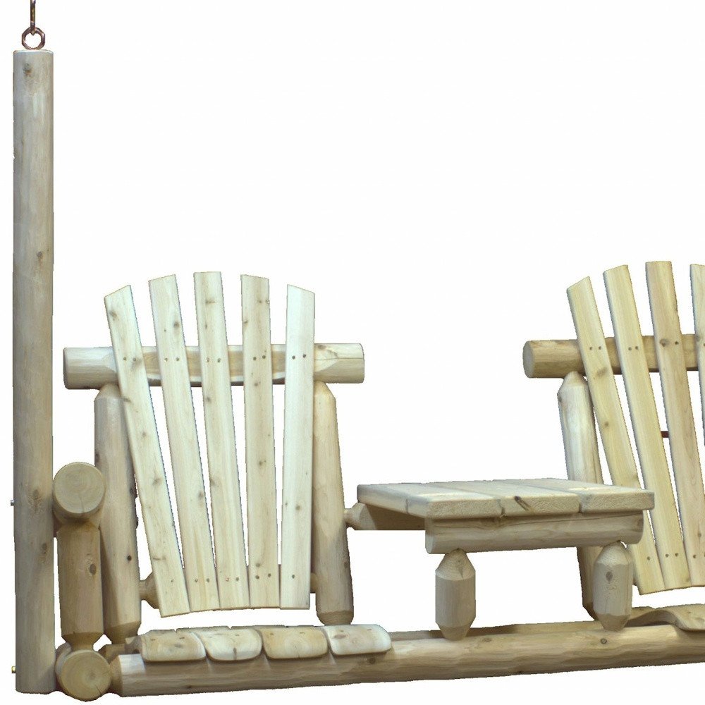 Natural Wood Tete-a-tete Porch Swing - 71 x 24 x 49-inch