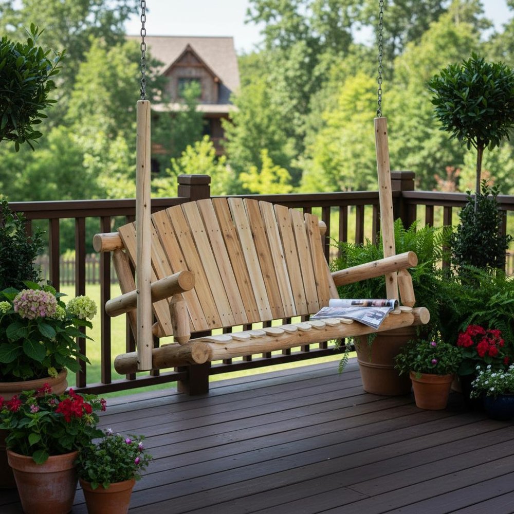 Natural Wood Porch Swing - 71 x 24 x 47-inch