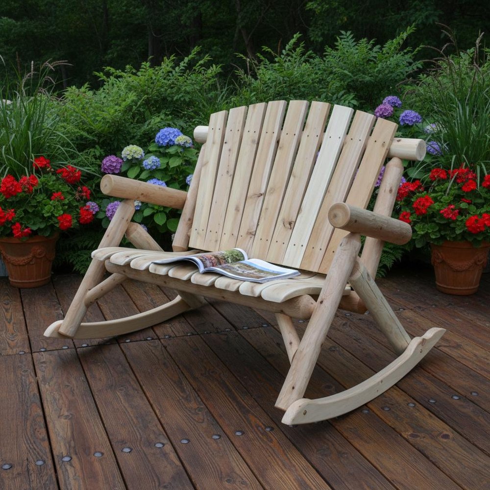 Natural Wood Rocking Loveseat - 53 x 42 x 40-inch