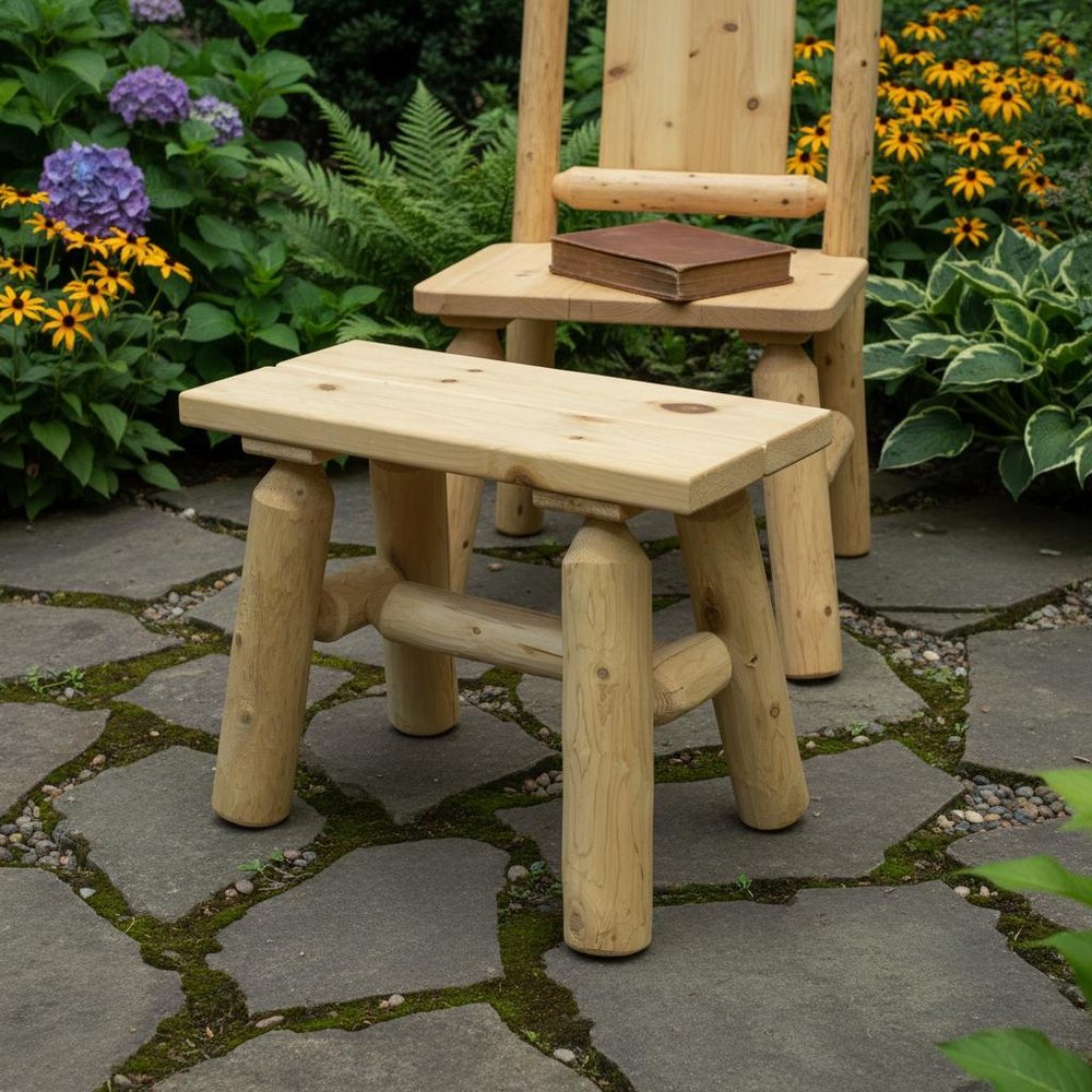 Natural Wood End Bench Pair - 23 x 11 x 18-inch