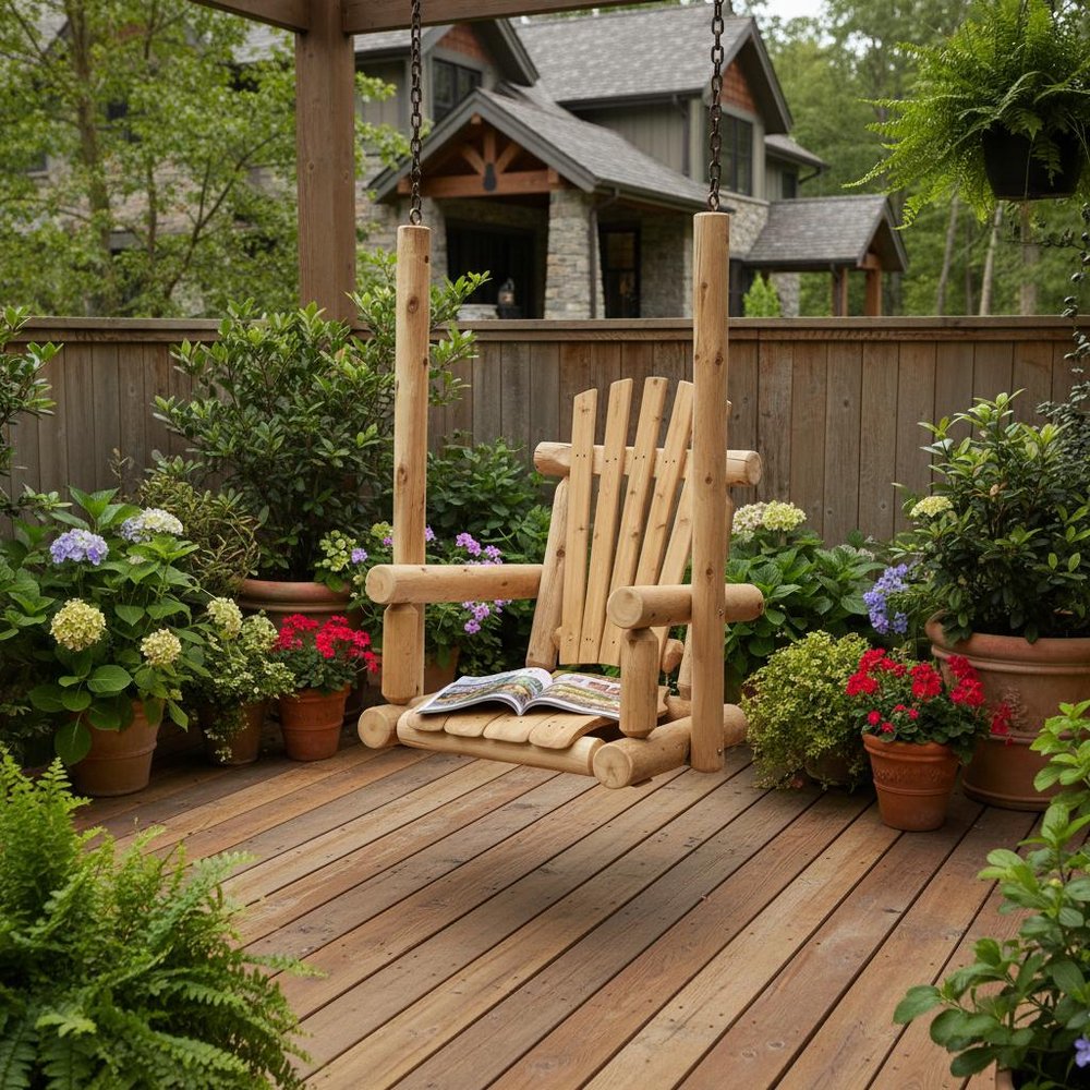 Natural Unfinished Solid Wood Outdoor Swing Chair - 31-inch