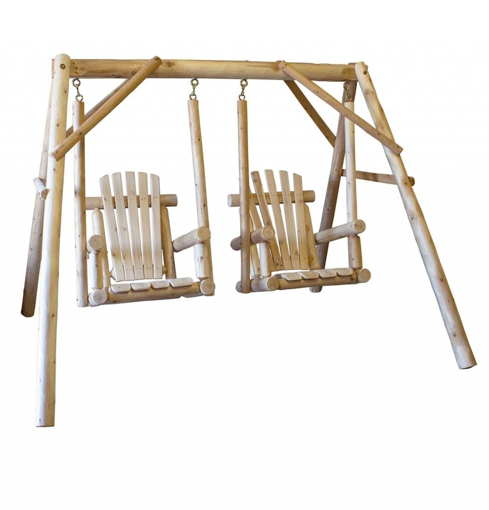 Natural Solid Wood Outdoor Double Swing Chair - 87-inch