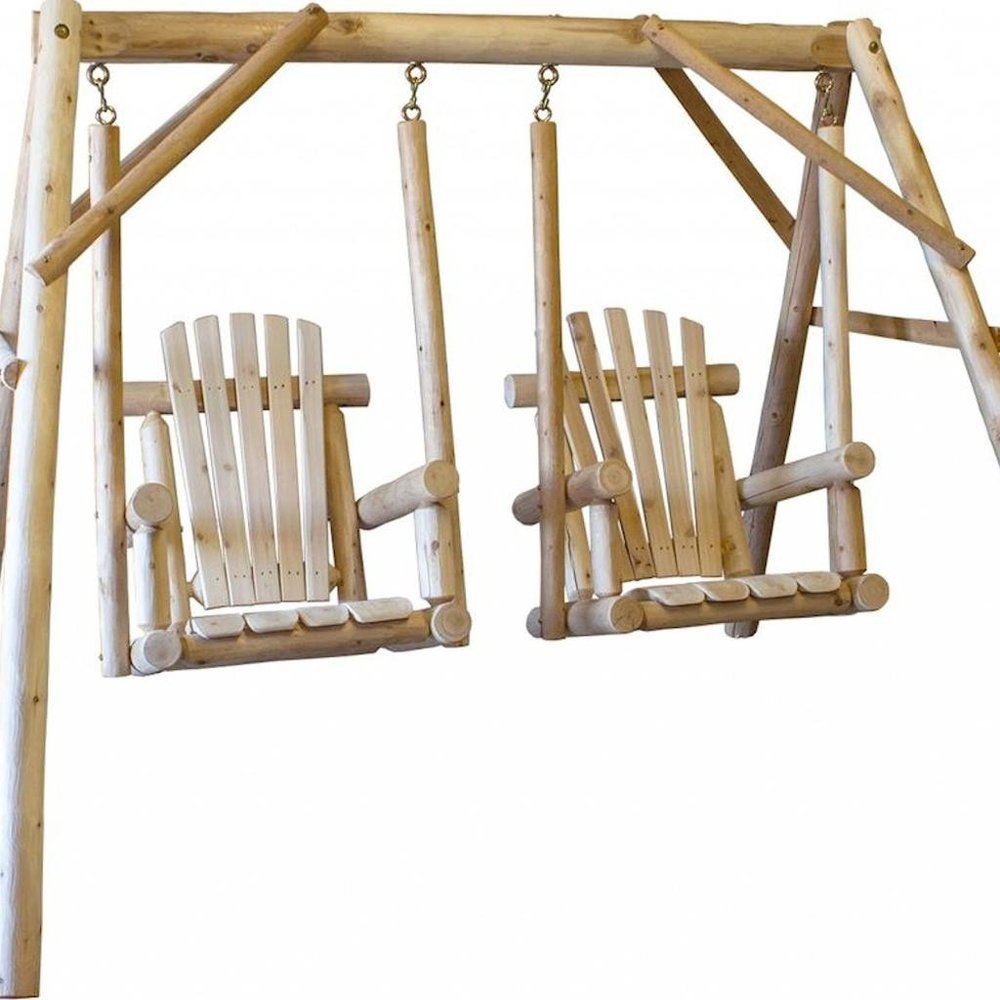 Natural Solid Wood Outdoor Double Swing Chair - 87-inch