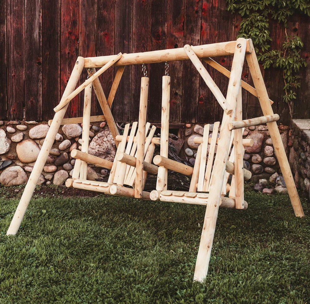 Natural Solid Wood Outdoor Double Swing Chair - 87-inch