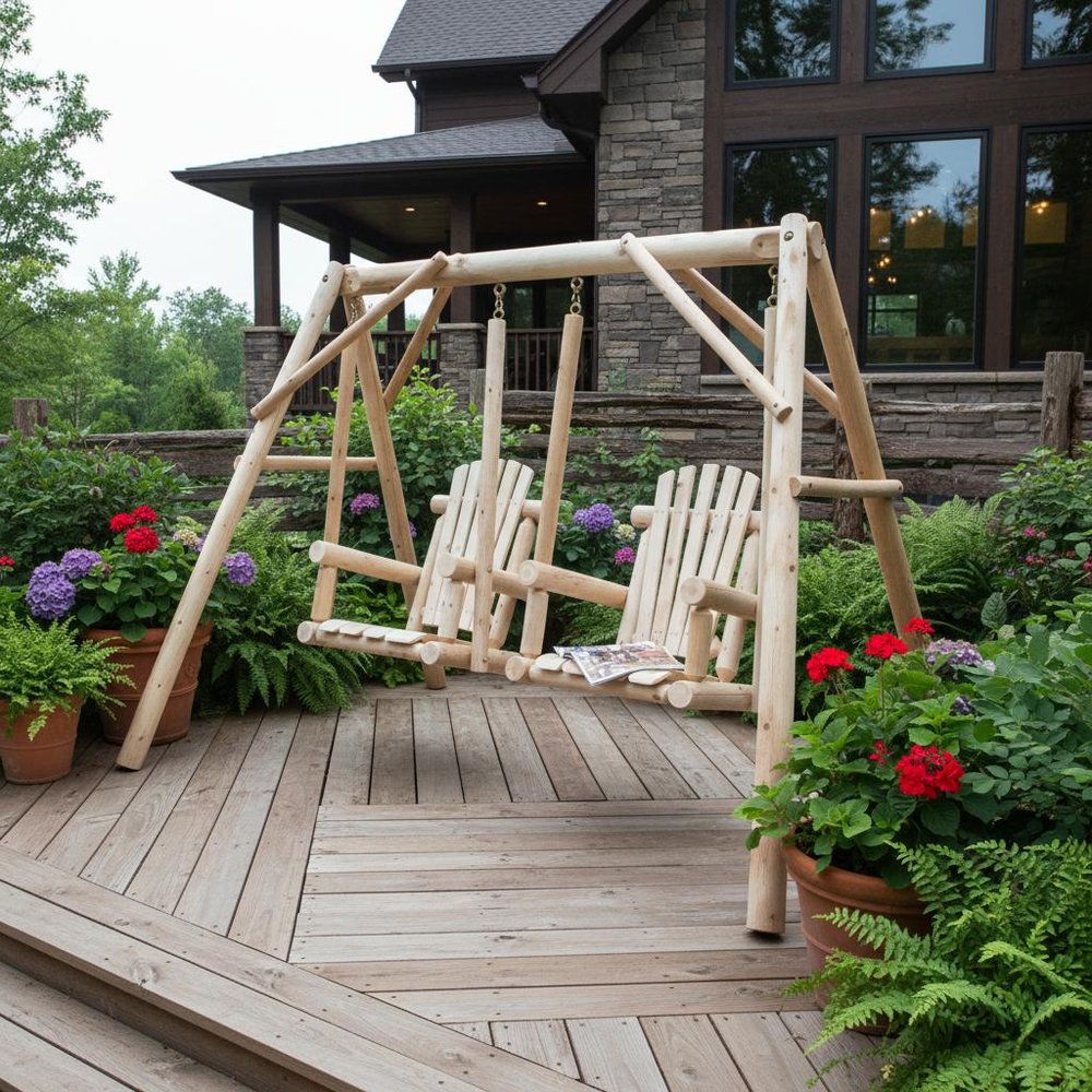 Natural Solid Wood Outdoor Double Swing Chair - 87-inch