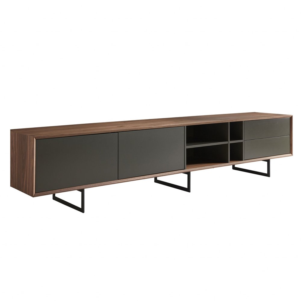 Gray Solid and Manufactured Wood Enclosed and Open Storage TV Stand