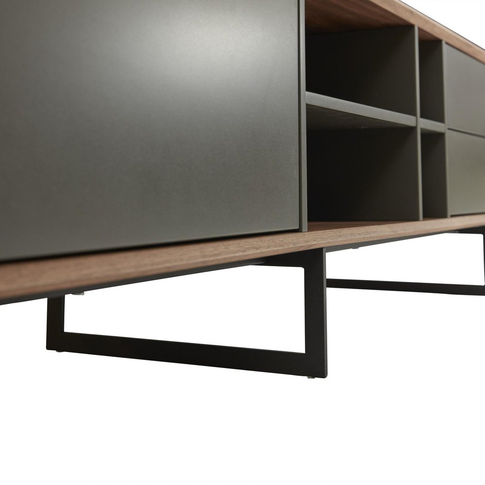 Gray Solid and Manufactured Wood Enclosed and Open Storage TV Stand