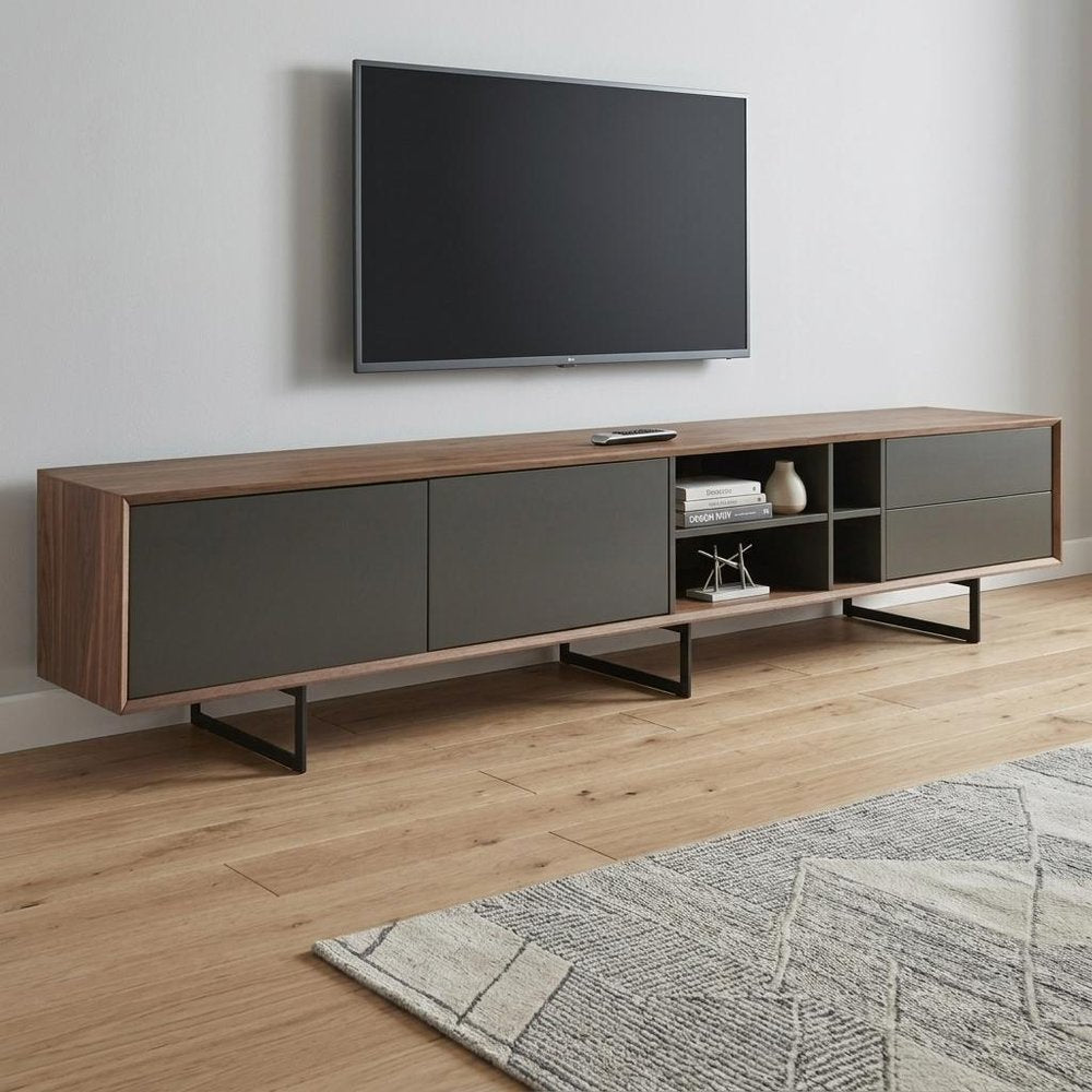 Gray Solid and Manufactured Wood Enclosed and Open Storage TV Stand