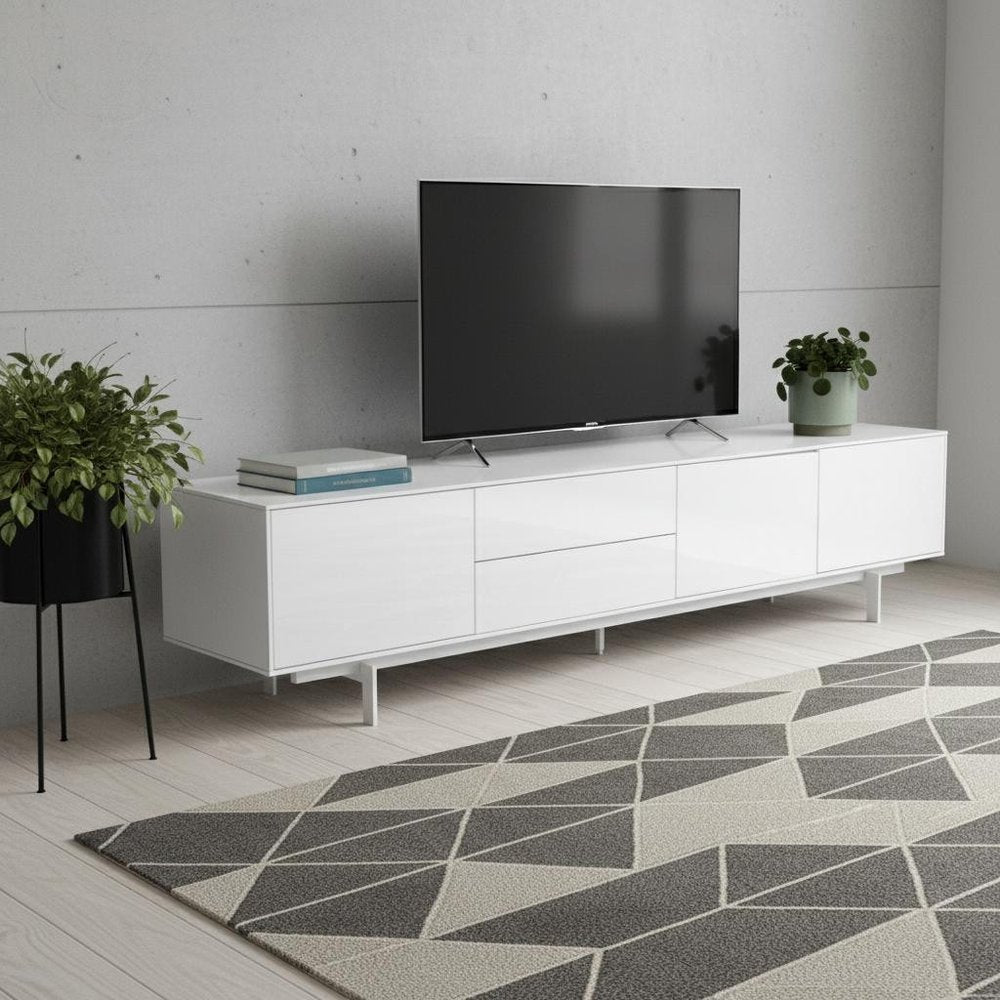 White Manufactured and Wood Cabinet Enclosed Storage TV Stand