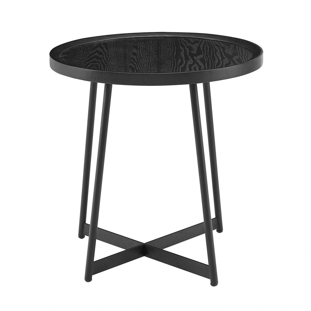 Round Side Table in Black Ash Wood and Black