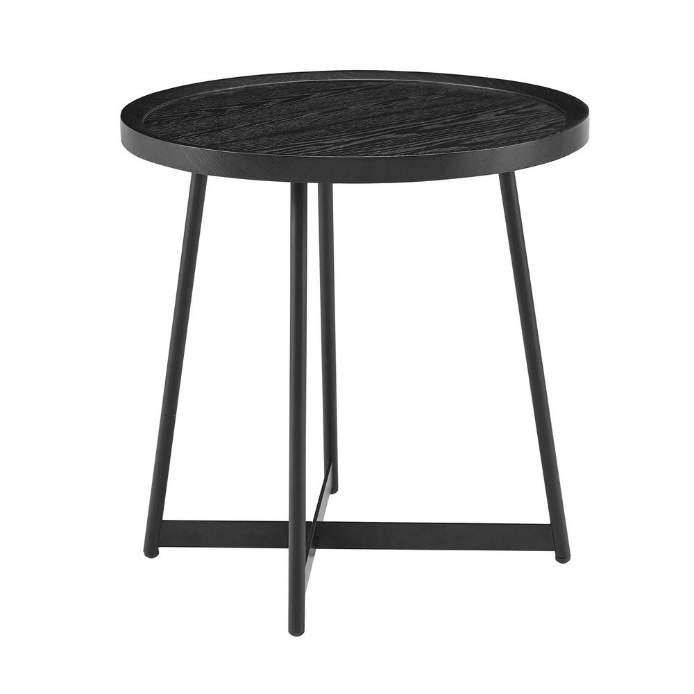 Round Side Table in Black Ash Wood and Black