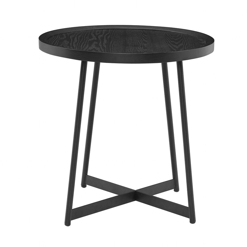 Round Side Table in Black Ash Wood and Black