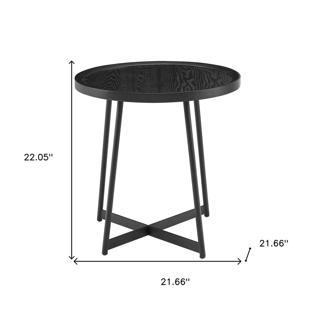 Round Side Table in Black Ash Wood and Black