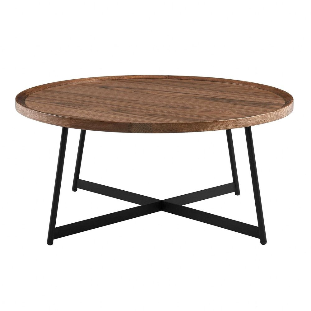 Brown and Black Wood and Metal Round Frame Coffee Table - 35-inch