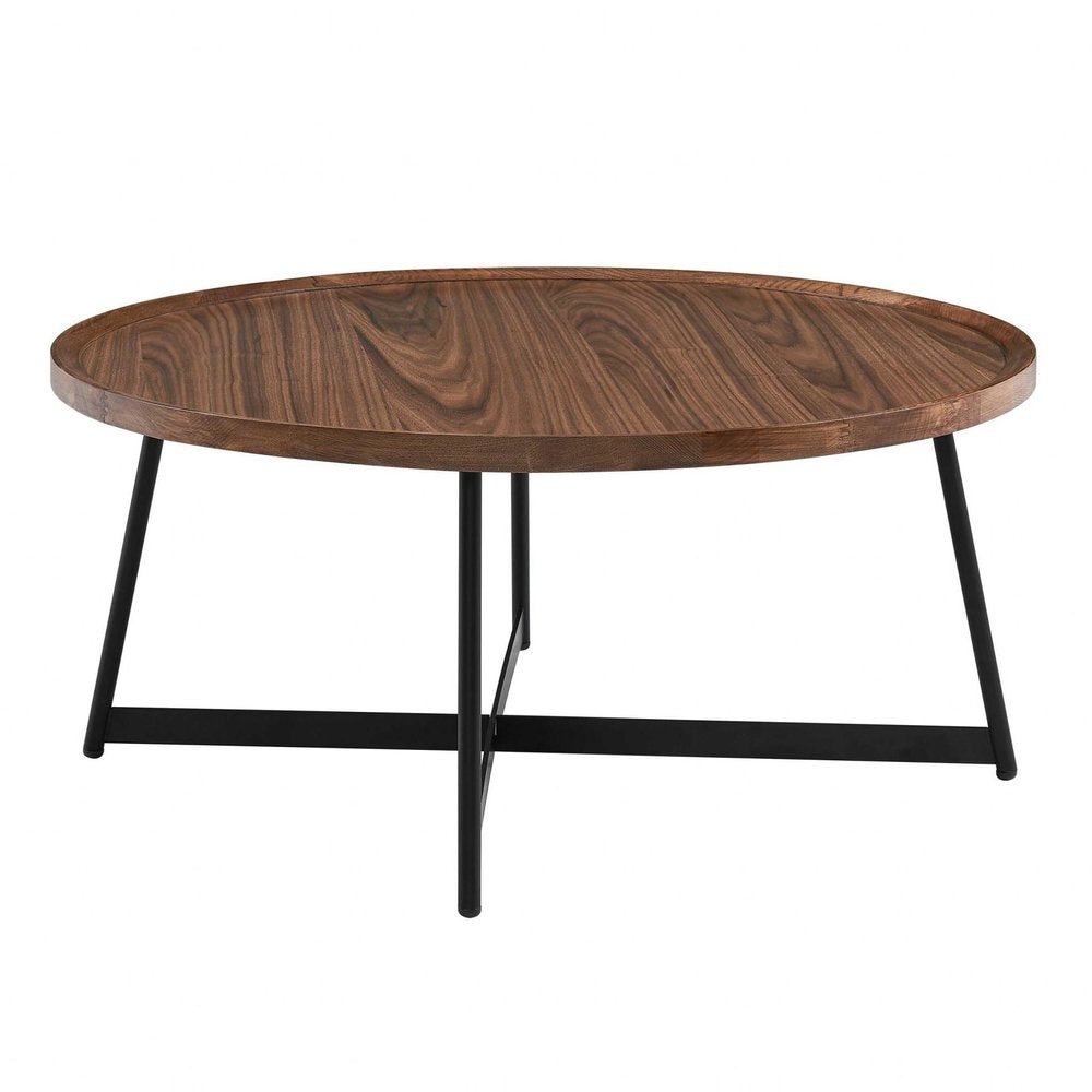 Brown and Black Wood and Metal Round Frame Coffee Table - 35-inch
