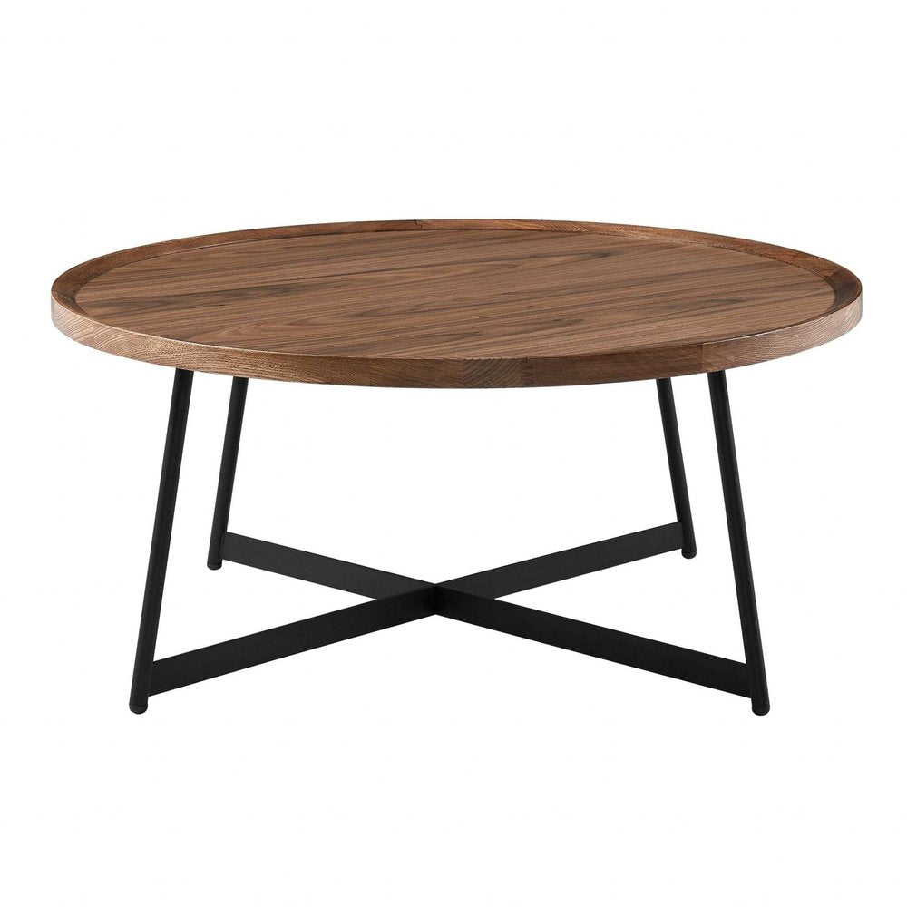 Brown and Black Wood and Metal Round Frame Coffee Table - 35-inch