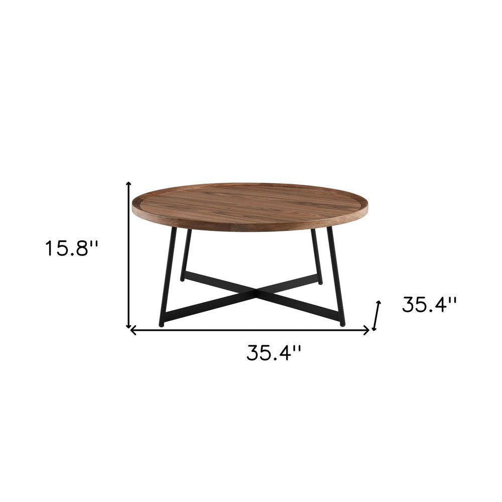 Brown and Black Wood and Metal Round Frame Coffee Table - 35-inch