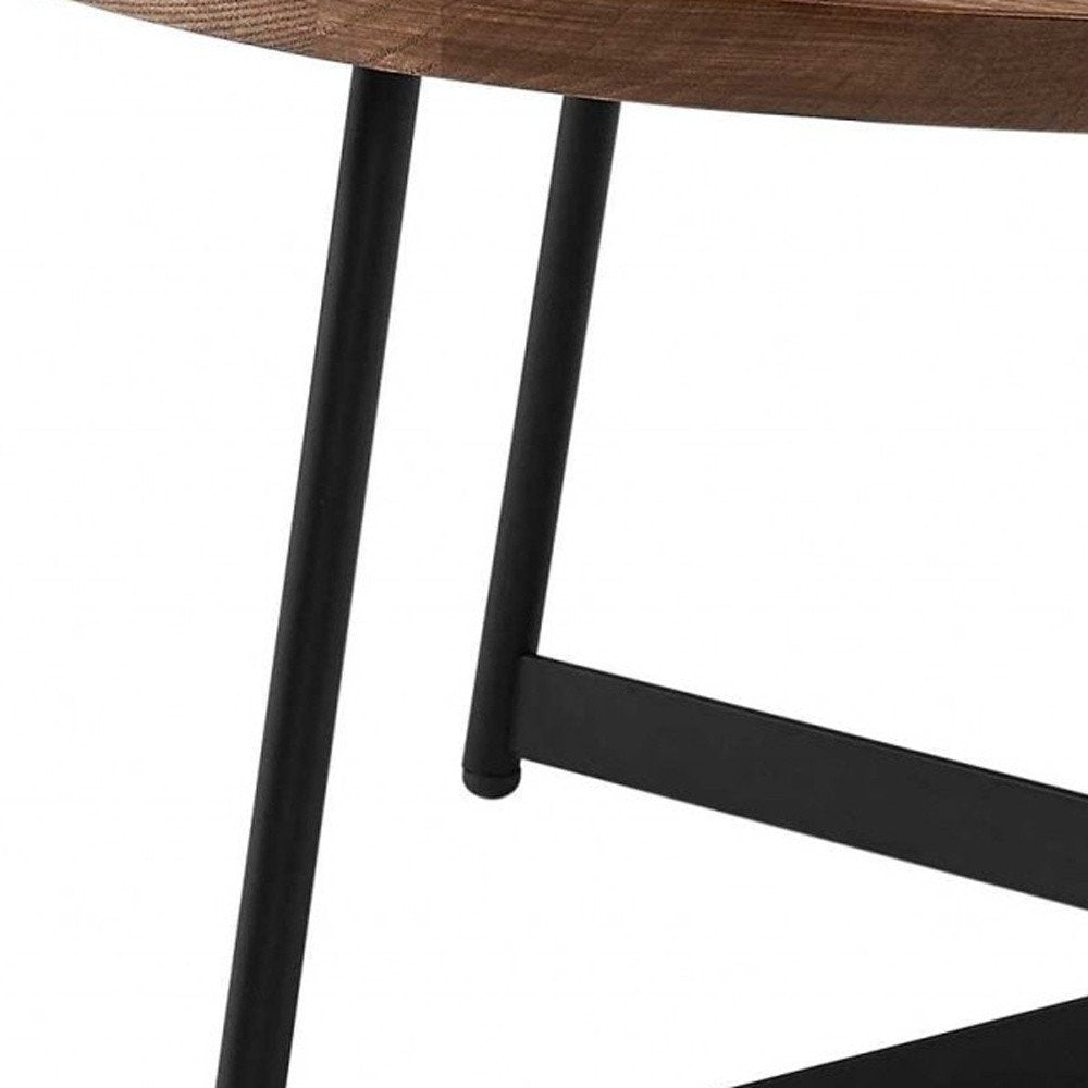 Brown and Black Wood and Metal Round Frame Coffee Table - 35-inch