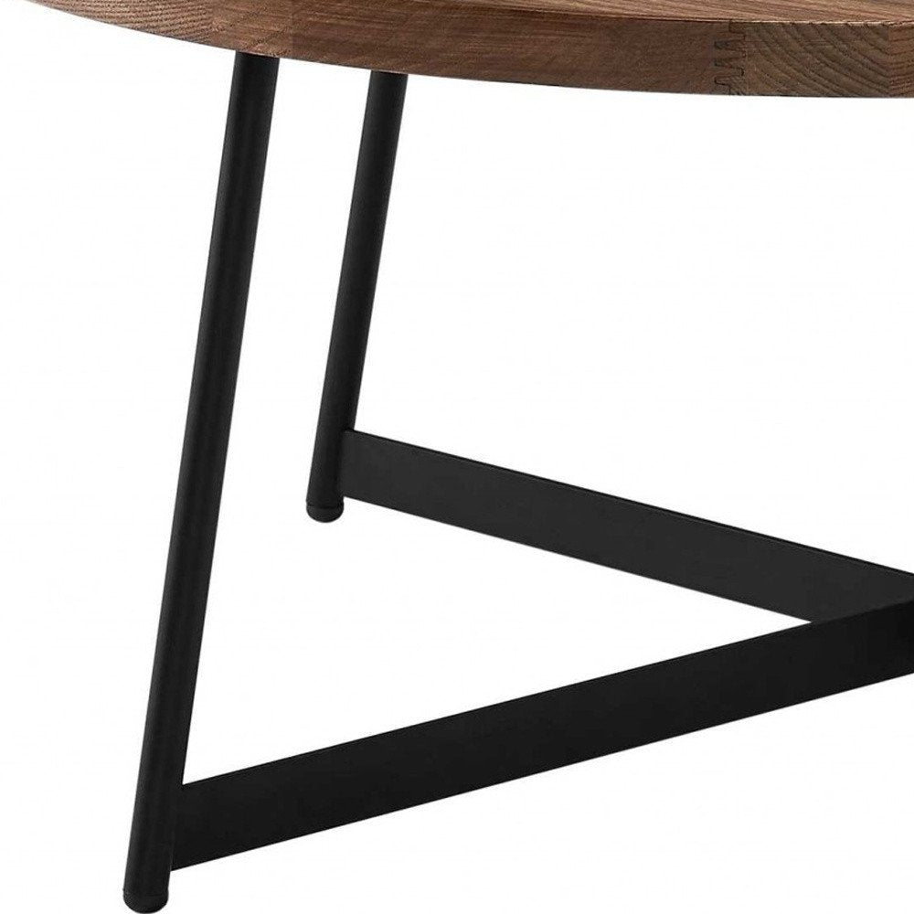Brown and Black Wood and Metal Round Frame Coffee Table - 35-inch