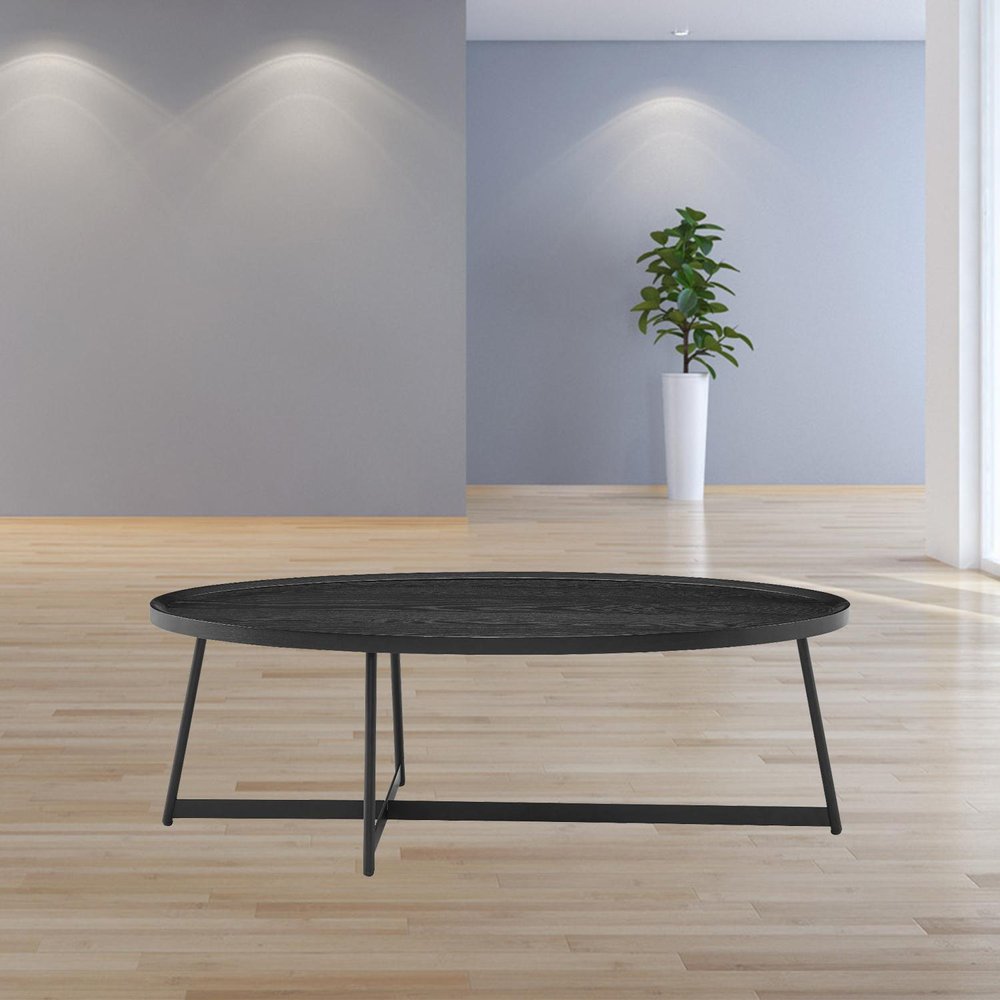 Black Wood and Metal Oval Frame Coffee Table - 47-inch