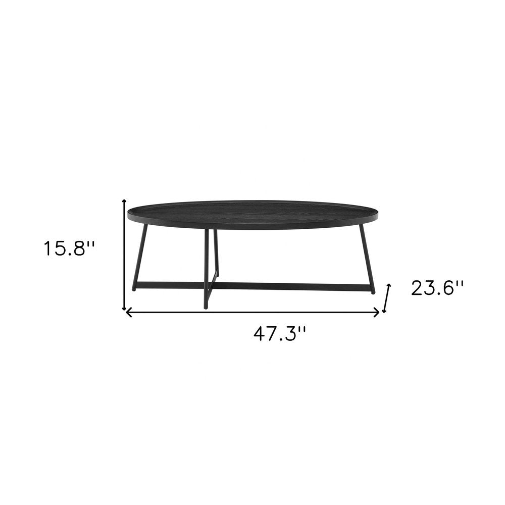 Black Wood and Metal Oval Frame Coffee Table - 47-inch