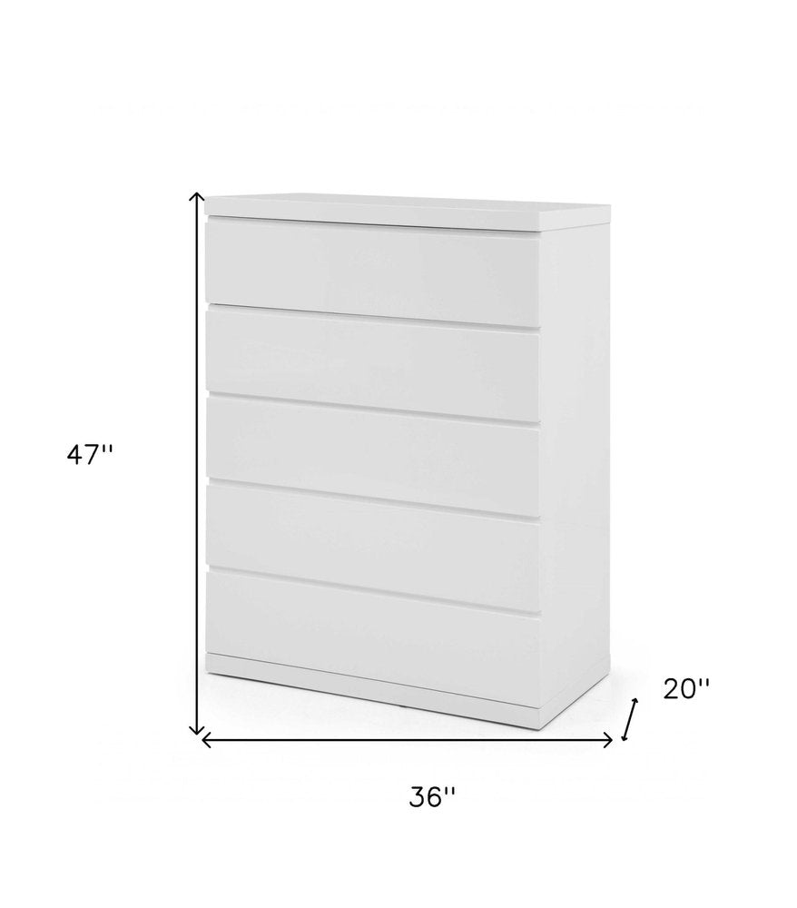 White Wood Five Drawer Dresser - 36-inch