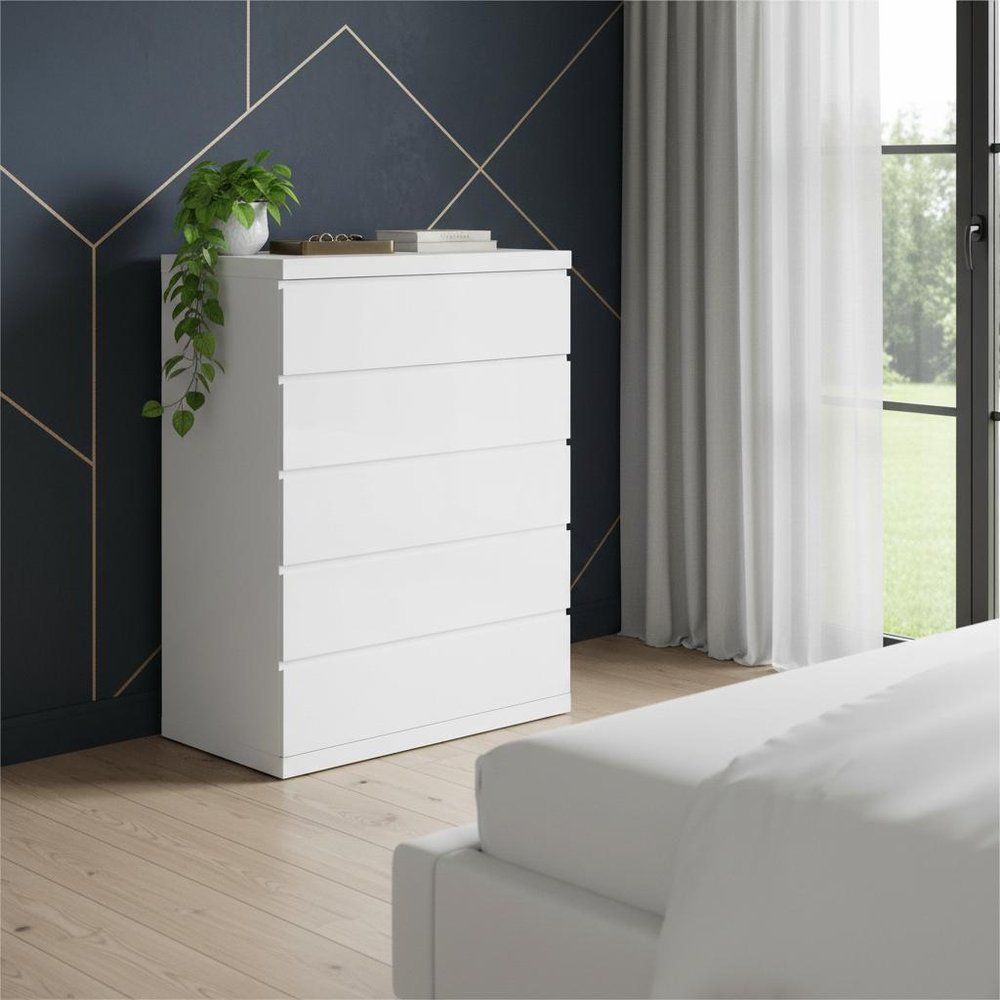 White Wood Five Drawer Dresser - 36-inch