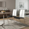 Set of Two Black and Silver Upholstered Faux Leather Dining Side Chairs