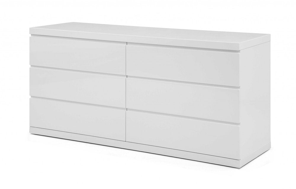 White Solid Wood Six Drawer Double Dresser - 63-inch