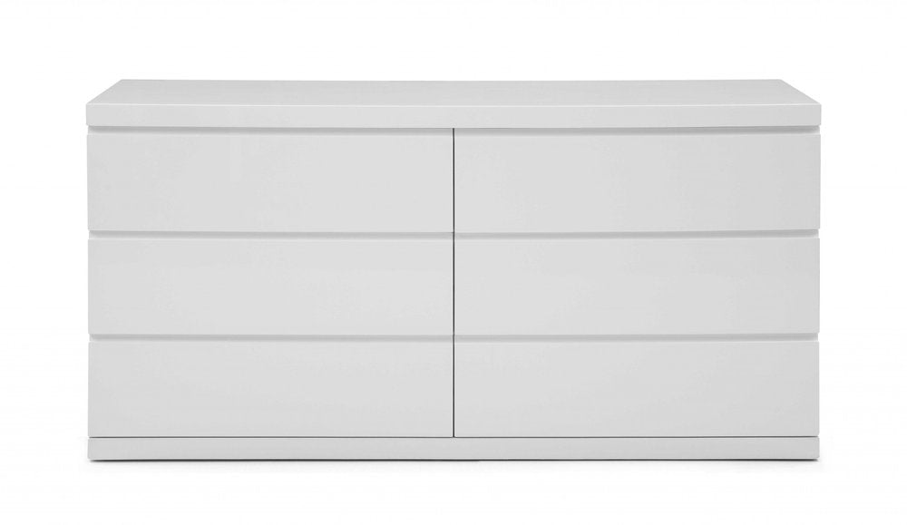 White Solid Wood Six Drawer Double Dresser - 63-inch
