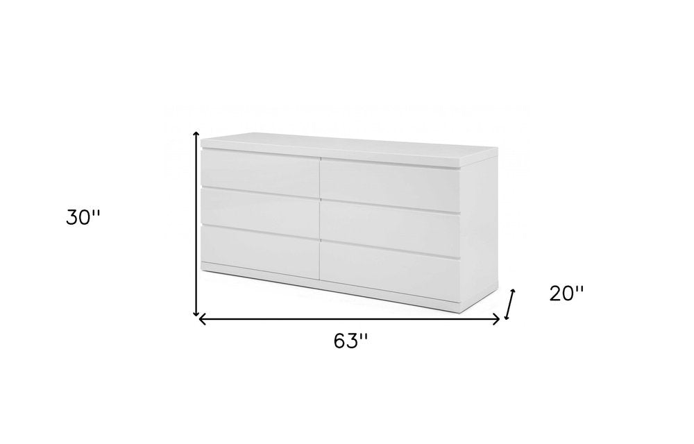 White Solid Wood Six Drawer Double Dresser - 63-inch