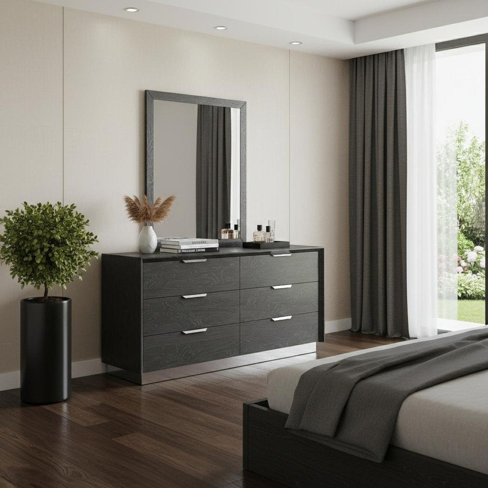 Grey Solid Wood Six Drawer Double Dresser - 63-inch