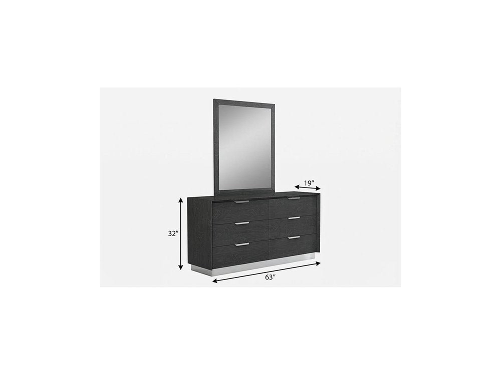 Grey Solid Wood Six Drawer Double Dresser - 63-inch