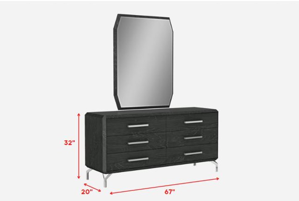 Clear Wood Six Drawer Dresser - 67-inch