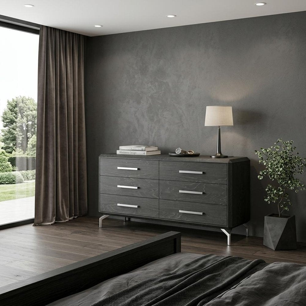 Clear Wood Six Drawer Dresser - 67-inch