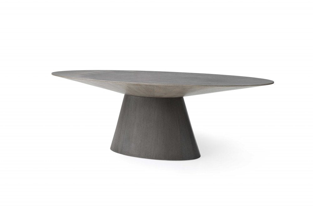 Gray Rounded Solid Wood Pedestal Base Dining Table - 95-inch