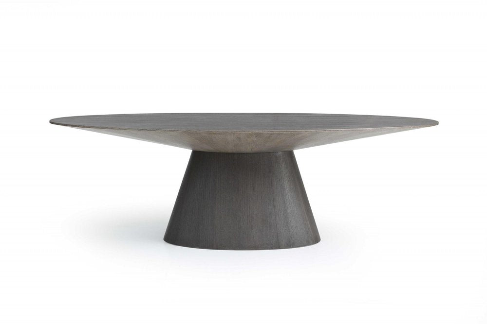 Gray Rounded Solid Wood Pedestal Base Dining Table - 95-inch
