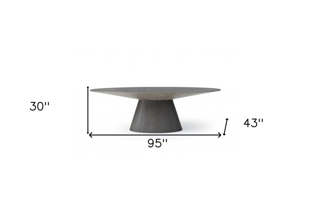 Gray Rounded Solid Wood Pedestal Base Dining Table - 95-inch