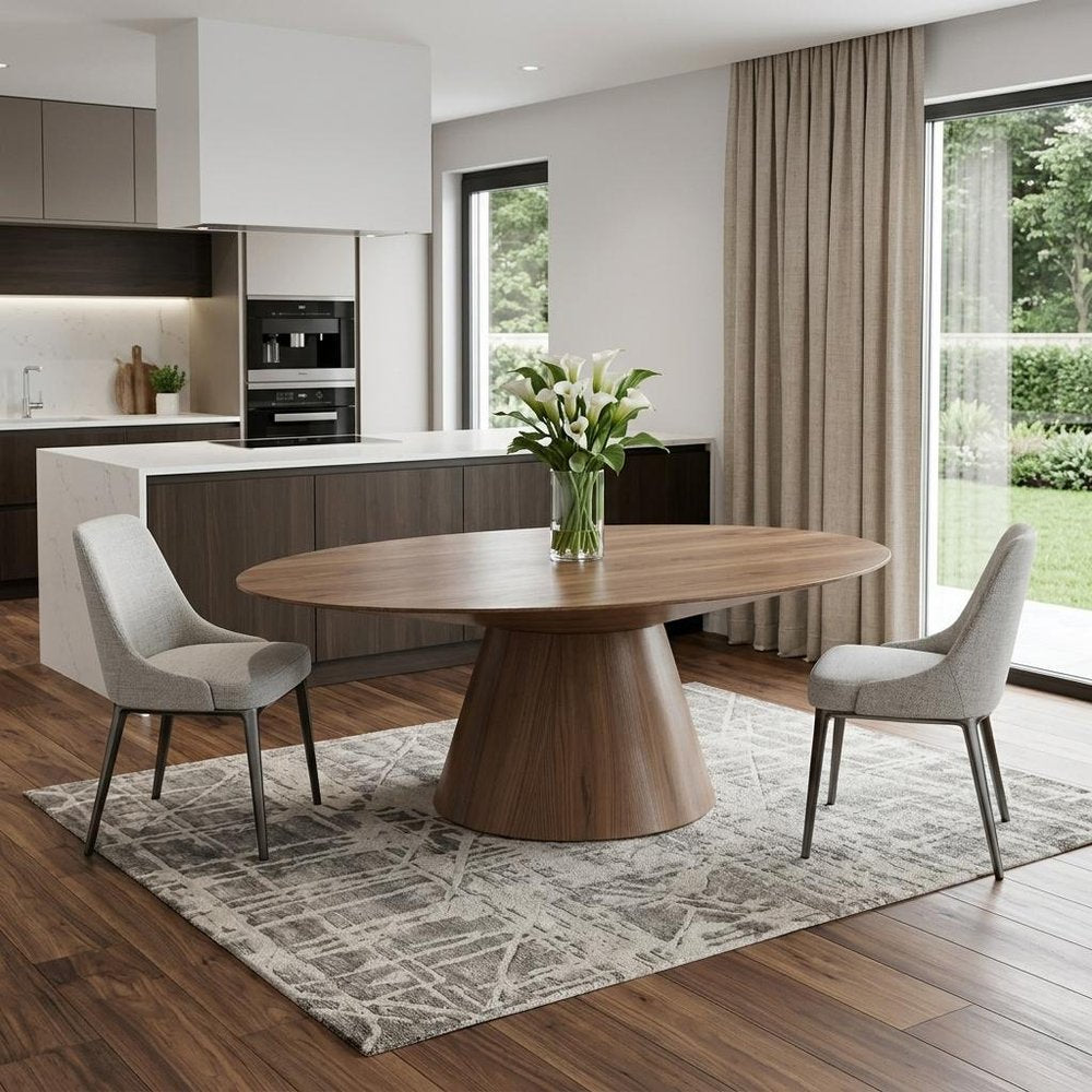 Brown Oval Solid Wood Pedestal Base Dining Table - 95-inch