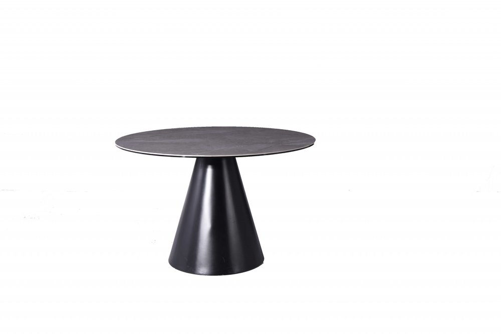 Gray Rounded Stone and Iron Pedestal Base Dining Table - 47-inch