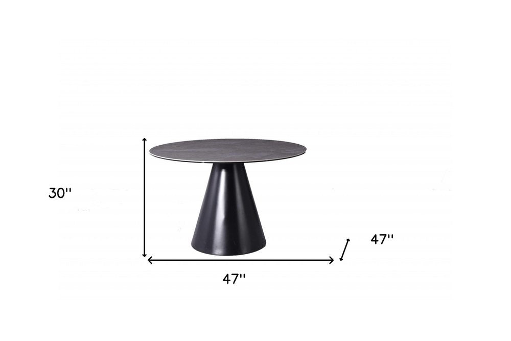 Gray Rounded Stone and Iron Pedestal Base Dining Table - 47-inch