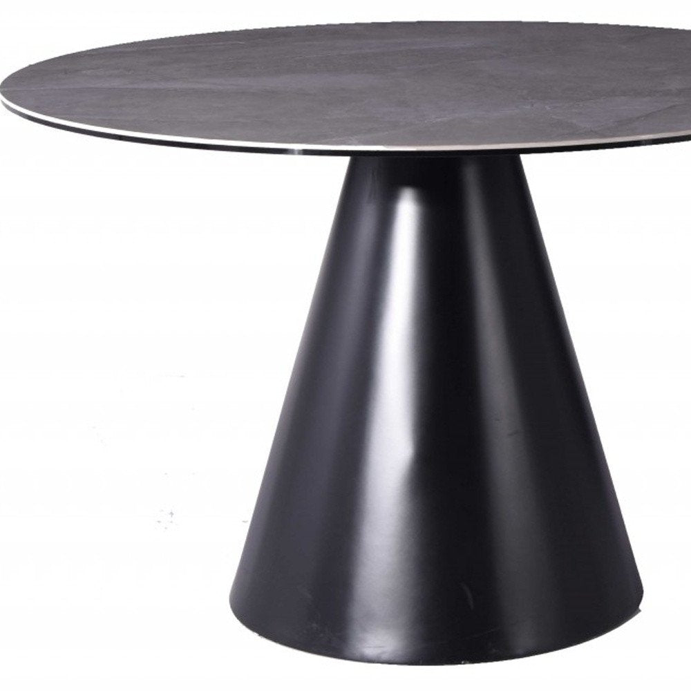 Gray Rounded Stone and Iron Pedestal Base Dining Table - 47-inch