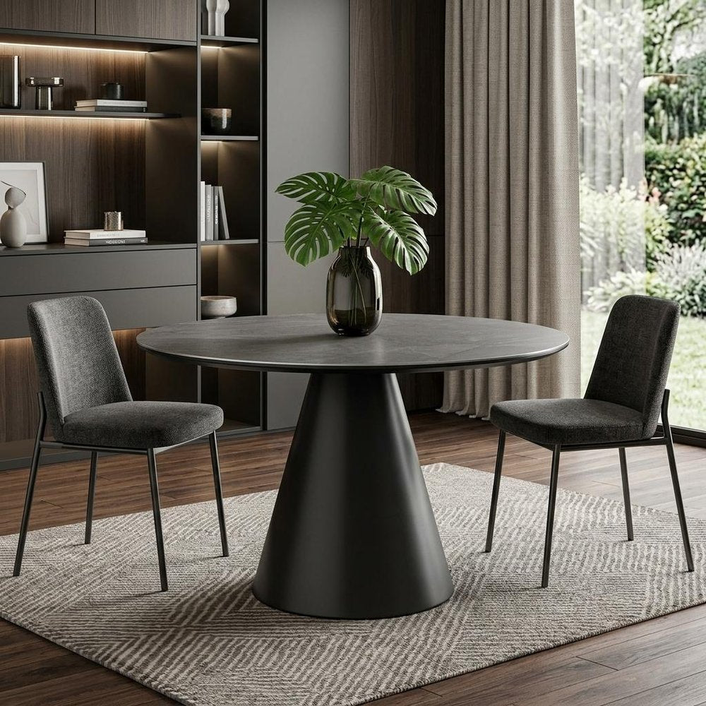 Gray Rounded Stone and Iron Pedestal Base Dining Table - 47-inch