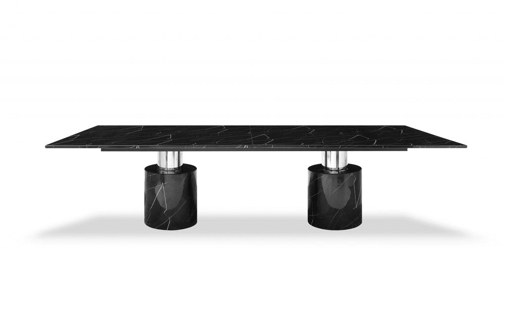 Black Marble Double Pedestal Base Dining Table - 120-inch