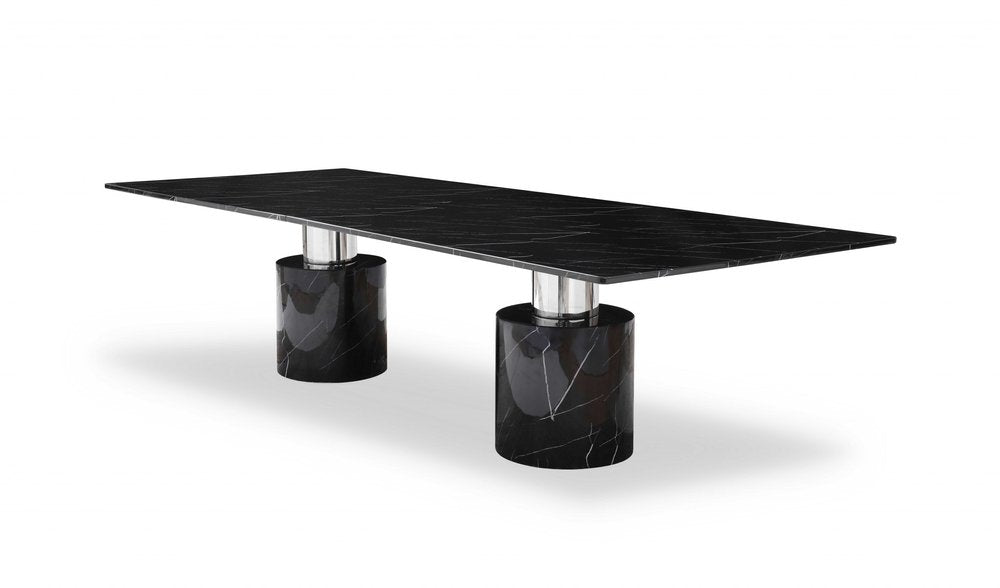 Black Marble Double Pedestal Base Dining Table - 120-inch