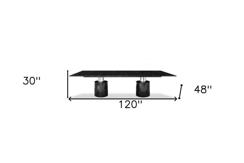 Black Marble Double Pedestal Base Dining Table - 120-inch