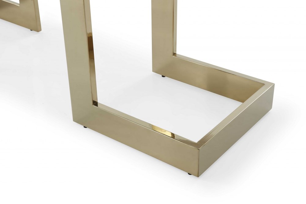 Clear and Gold Glass and Stainless Steel Double Pedestal Base Dining Table