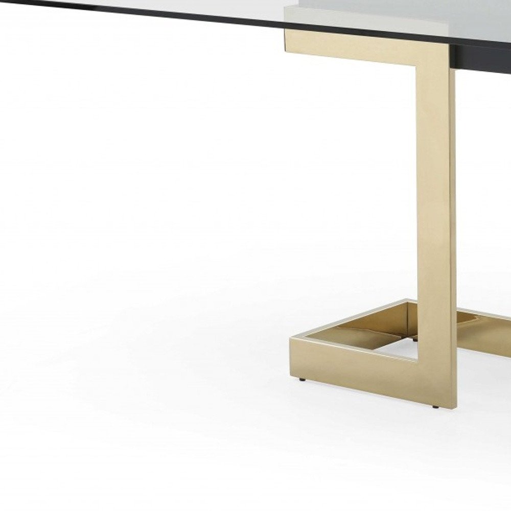 Clear and Gold Glass and Stainless Steel Double Pedestal Base Dining Table