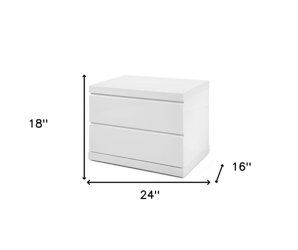 White Wood Two Drawer Nightstand - 18-inch